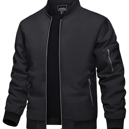 Jaqueta bomber casual masculina, corta-vento leve com bolsos