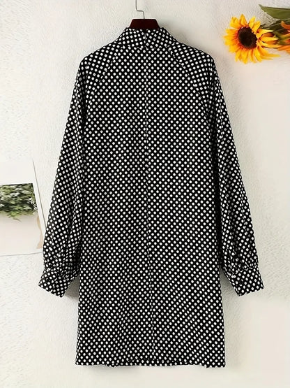 Polka Dot Mock Neck Mini Dress – Elegant Long Sleeve Outfit