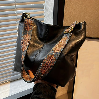 Bolsa Hobo com Alça Geométrica - Grande Capacidade, Retro Crossbody