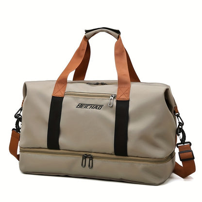 Large Capacity Travel Bag, Casual Outdoor Hiking Tote Bag, Nylon, Mixed Color, Random Printing, No Edge Paint, with Separation of Wet and Dry, for Women, Fitness, Yoga, Weekend Overnight