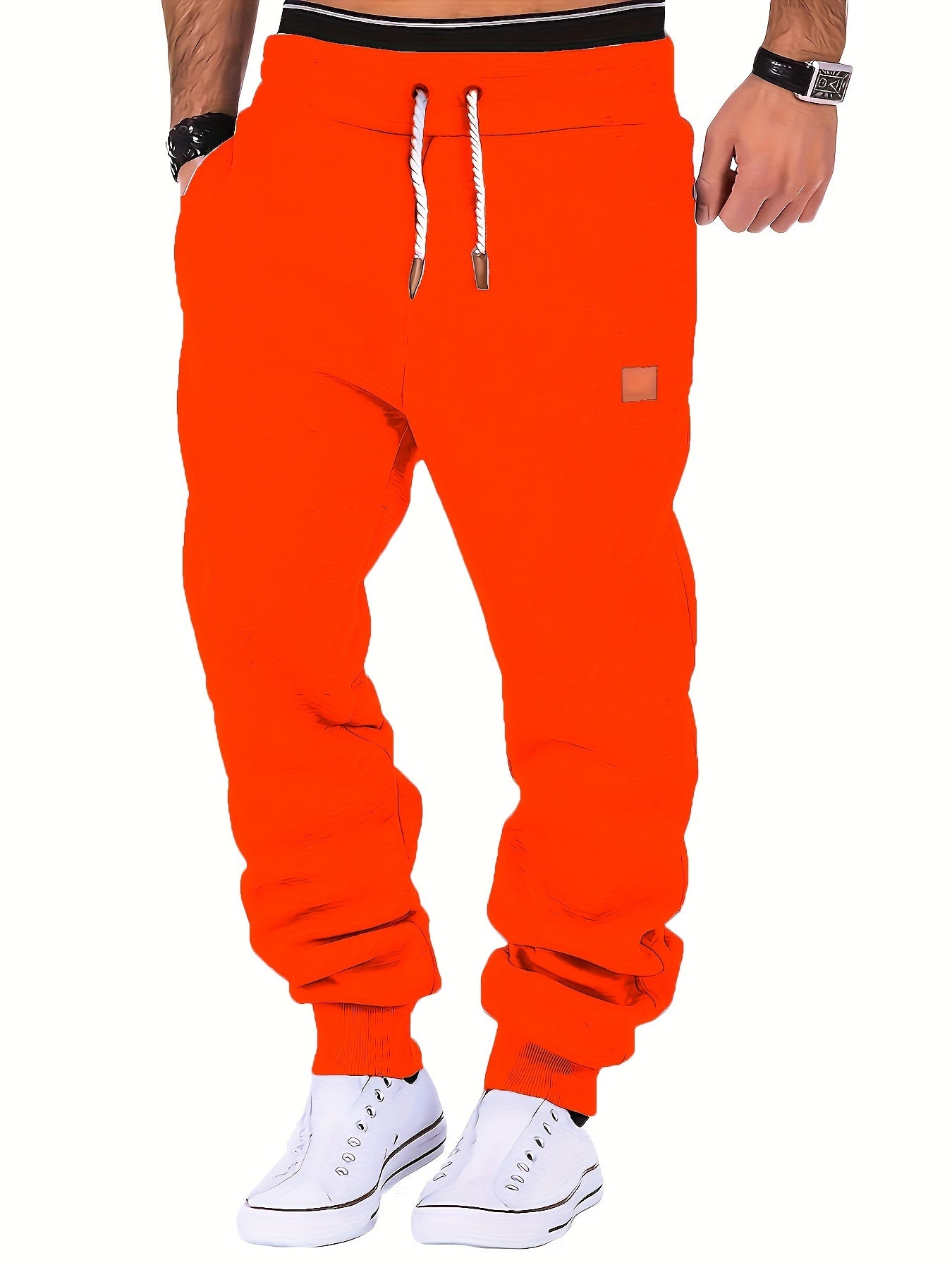 Calças de moletom masculinas com cordão, calças de moletom casuais com bolsos