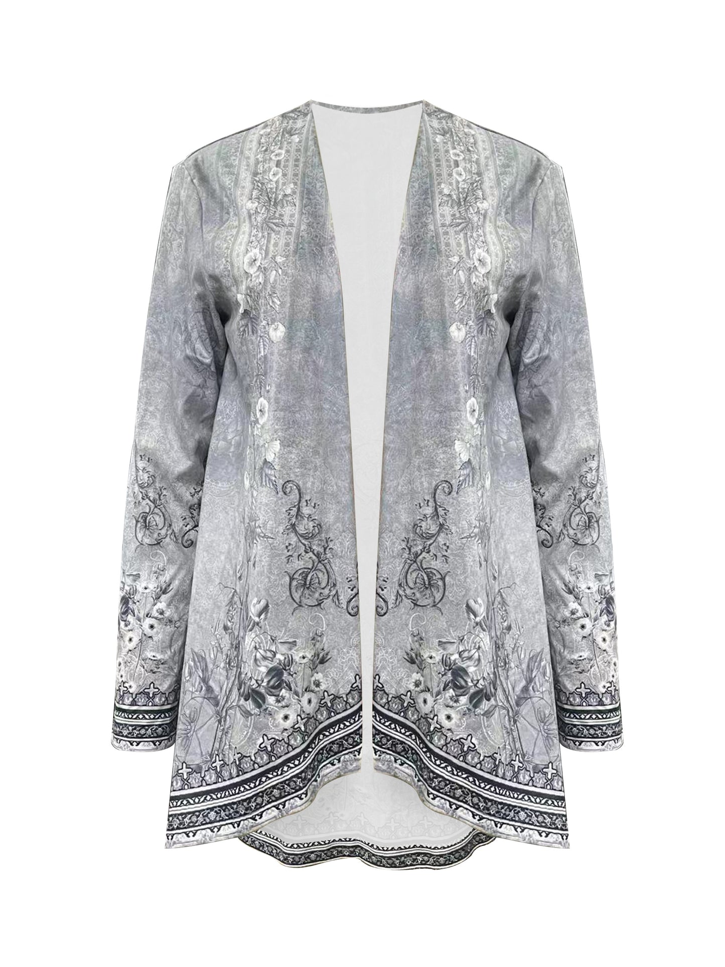 [Chic Floral Print Cardigan] Lightweight Polyester Blend Chic Floral Print Cardigan - Casual Long Sleeve Open Front Jacket, Machine Washable, Perfect for Spring & Fall