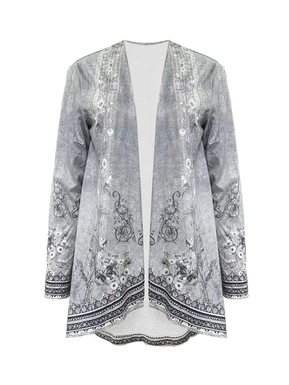 [Chic Floral Print Cardigan] Lightweight Polyester Blend Chic Floral Print Cardigan - Casual Long Sleeve Open Front Jacket, Machine Washable, Perfect for Spring & Fall