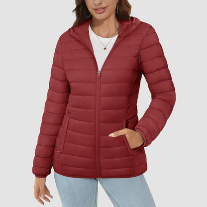 Women's Lightweight Puffer Jacket Hooded Full Zip Quilted Lined Coat for Winter