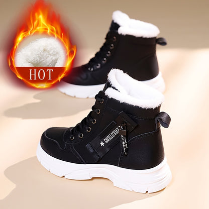 Botas de neve quentes de inverno femininas com zíper lateral - Sola grossa confortável, tênis de cano alto em cor sólida, botas de neve, sapatos para atividades ao ar livre