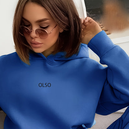 Casual Two-Piece Set - Letter Print Hooded Sweatshirt & Elastic Waist Sweatpants