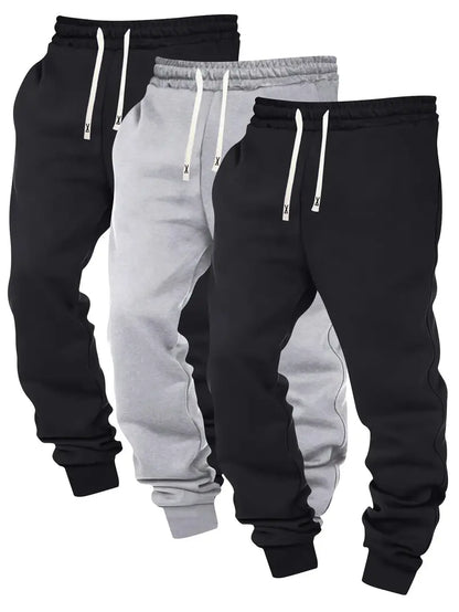 3pcs Men's Joggers - Solid Color, Drawstring Waist, Casual Athletic Sweatpants
