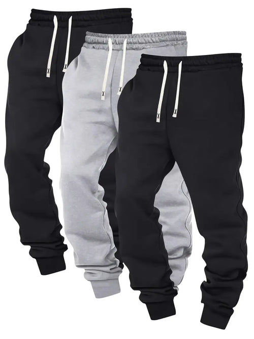 3pcs Men's Joggers - Solid Color, Drawstring Waist, Casual Athletic Sweatpants