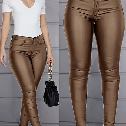 Beschichtete Skinny Jeans für Damen – High-Waist-Kunstleder, dehnbarer Denim, Herbstmode