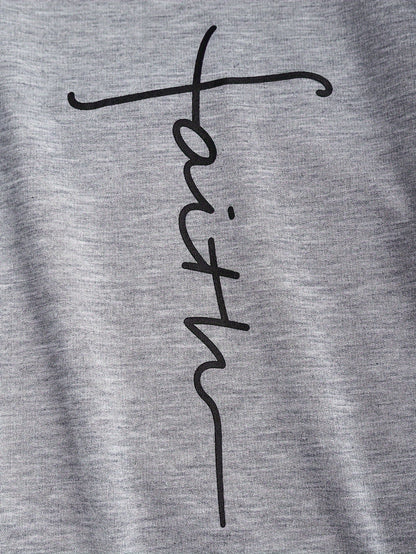 Moletom com capuz com estampa de letras e cordão - Moletom casual de manga comprida
