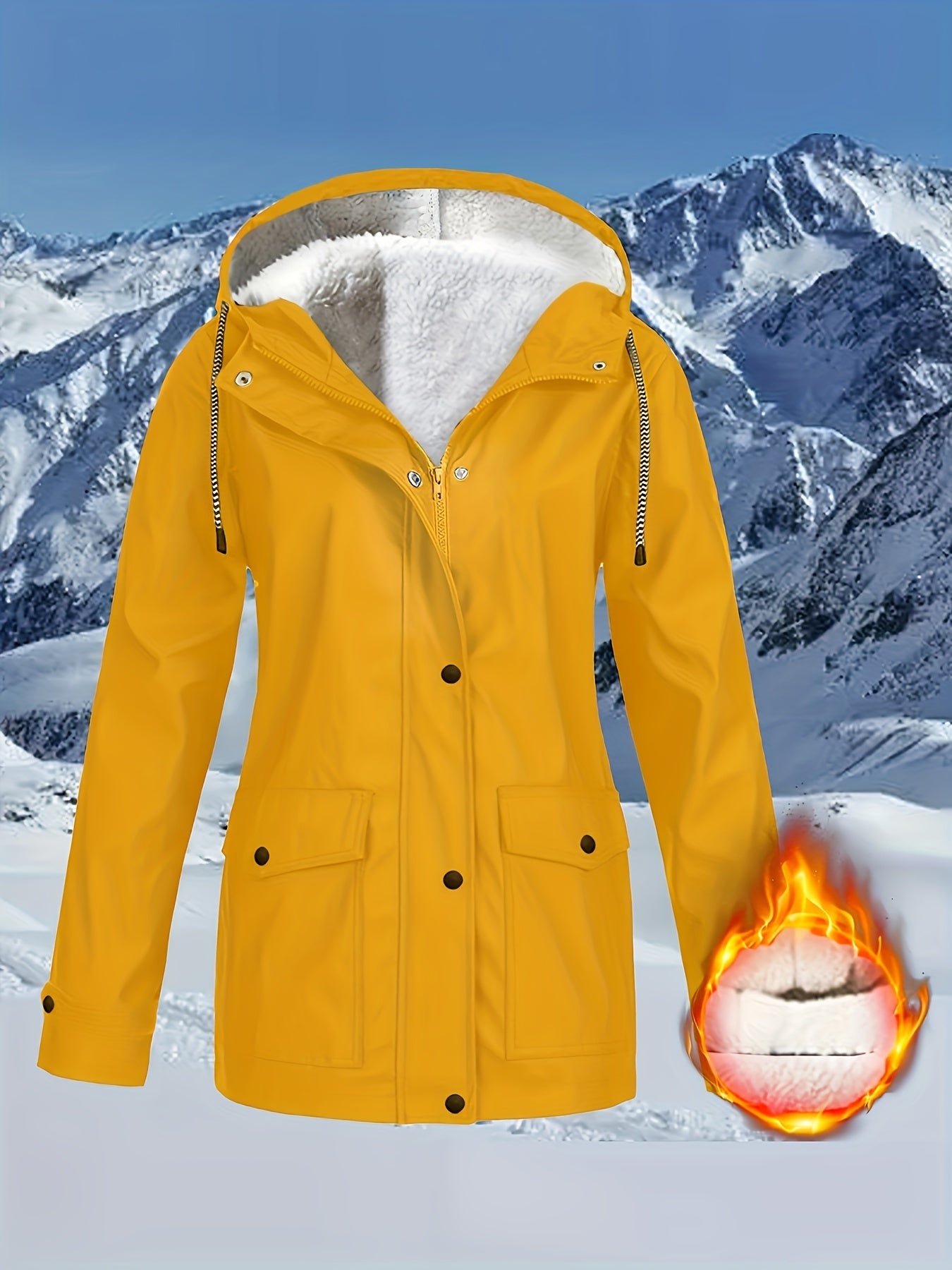 Damen-Windjacke mit Fleecefutter und Kapuze – wasserdichte, lässige Langarmjacke für Herbst/Winter