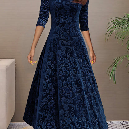 Vestido longo liso, decote em V, manga comprida, estilo elegante para primavera/outono.