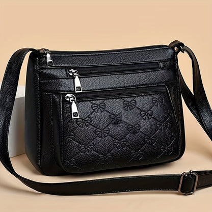 Bolsa acolchoada crossbody - couro sintético, cor sólida, enfeite de borla, fecho de zíper