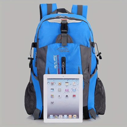 Universal Fit Nylon Hiking Backpack - 7.93-10.57gal Capacity, Non-Waterproof, Zip Closure, Alphabet Pattern, Sports Style for Climbing & Outdoor Activities