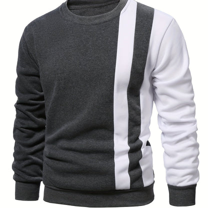 Color Block Casual Sweatshirt, Men's Crew Neck Fall/Winter Design
