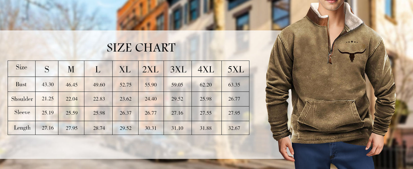 Herren-Fleece-Sweatshirt mit Vintage-Print und 1/4-Reißverschluss im Western-Azteken-Stil
