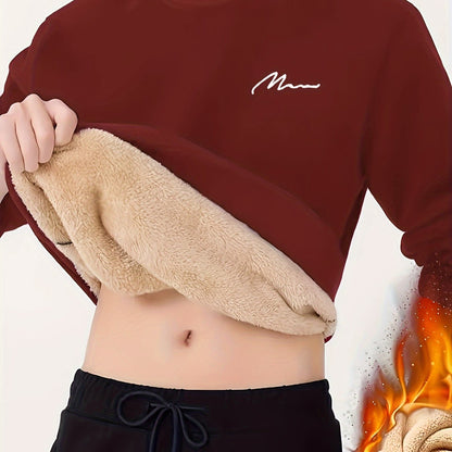 Men's Winter Fleece-Lined Sherpa Sweatshirt, Crew Neck, Casual Knit