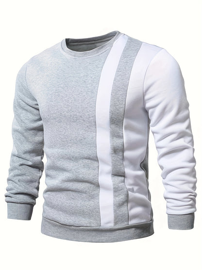 Color Block Casual Sweatshirt, Men's Crew Neck Fall/Winter Design