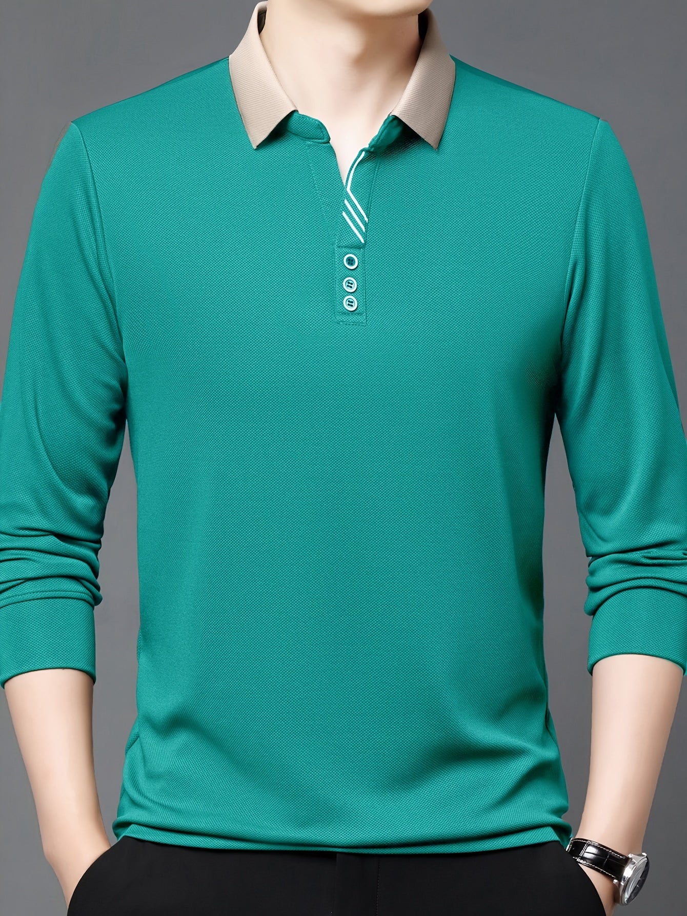 Camisa de manga comprida elástica leve masculina para golfe e uso casual