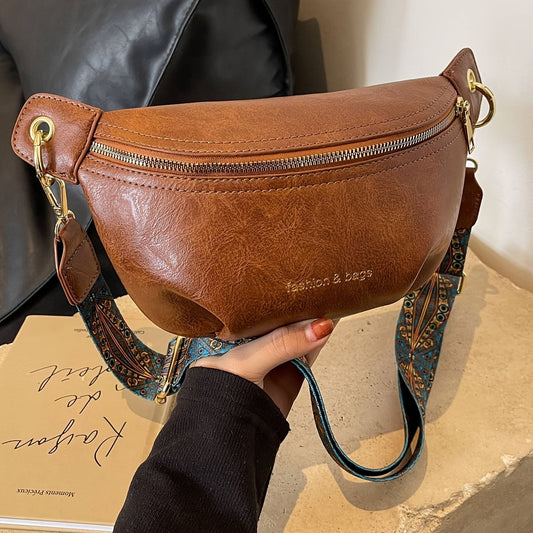 Bolsa Vintage Chic Crossbody - Alça Ajustável, Couro Sintético, Fecho de Zíper