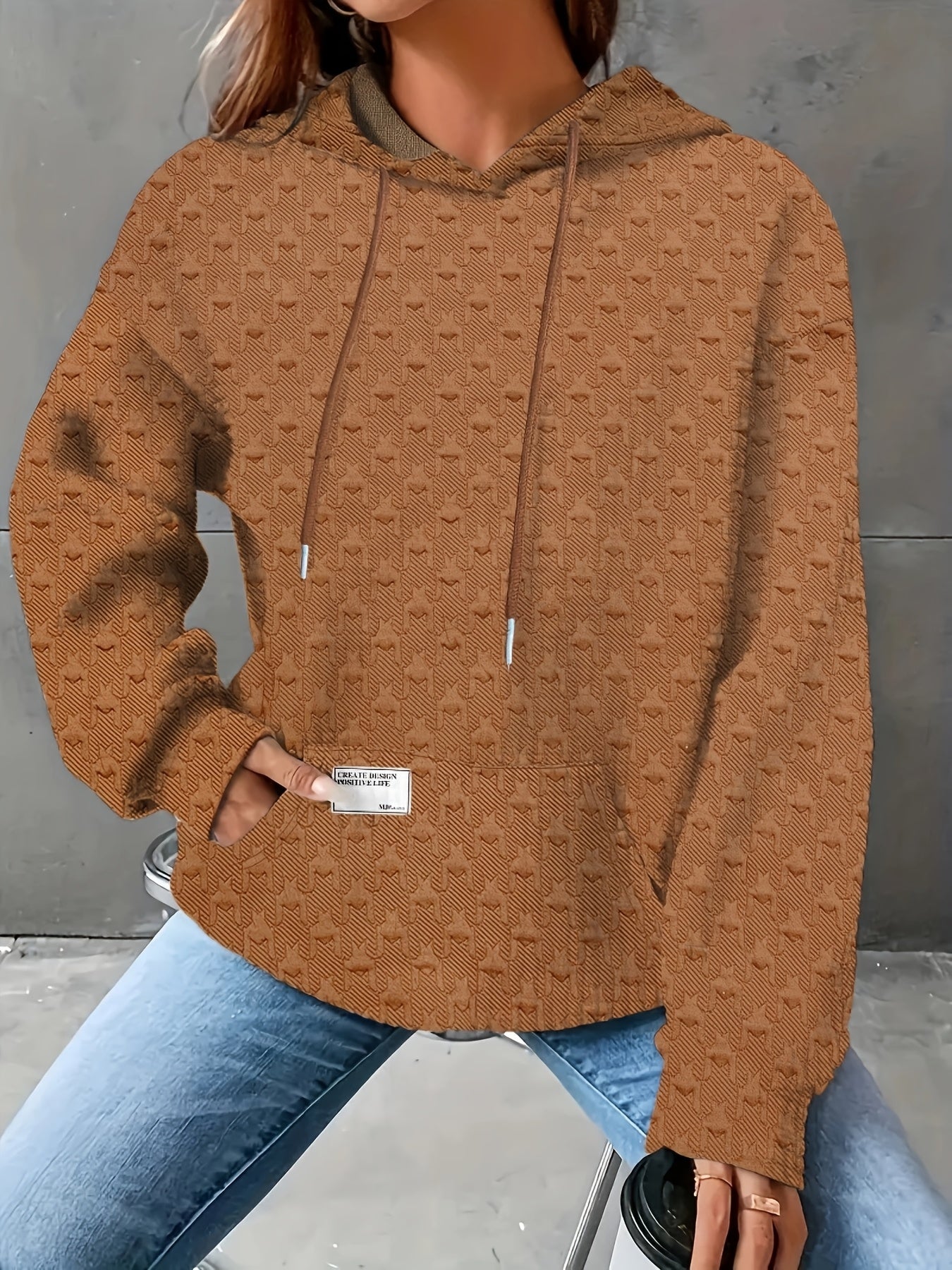 Cozy Waffle Knit Hoodie, Women's Long Sleeve Pullover for Fall/Winter.