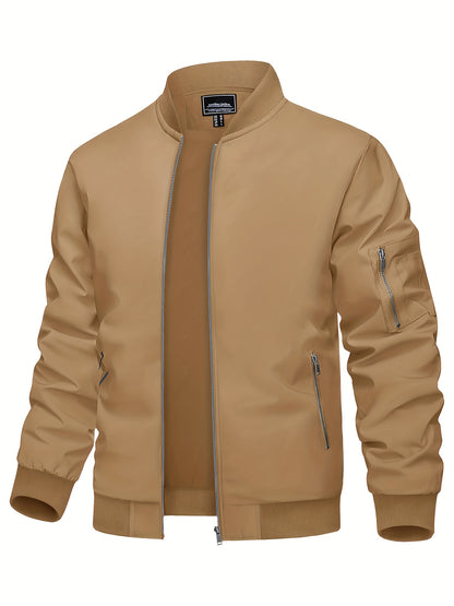 Jaqueta bomber casual masculina, corta-vento leve com bolsos