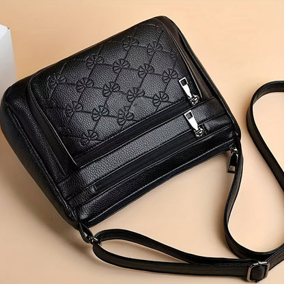 Bolsa acolchoada crossbody - couro sintético, cor sólida, enfeite de borla, fecho de zíper