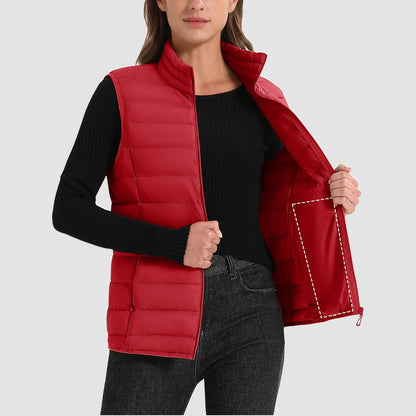 Pufferweste für Damen, leicht, Stehkragen, Reißverschluss, 4 Taschen, bauschige Westen, ärmellos, gesteppt, gepolsterte Oberbekleidung