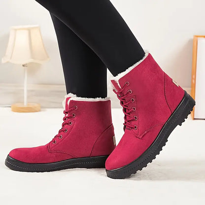 Damen-Stiefeletten mit Kunstfellfutter und Schnürung – warm, runde Zehenpartie