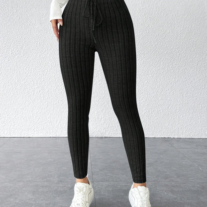 Einfarbige Leggings mit Kordelzug – lässig, dehnbar und eng anliegend für den Alltag