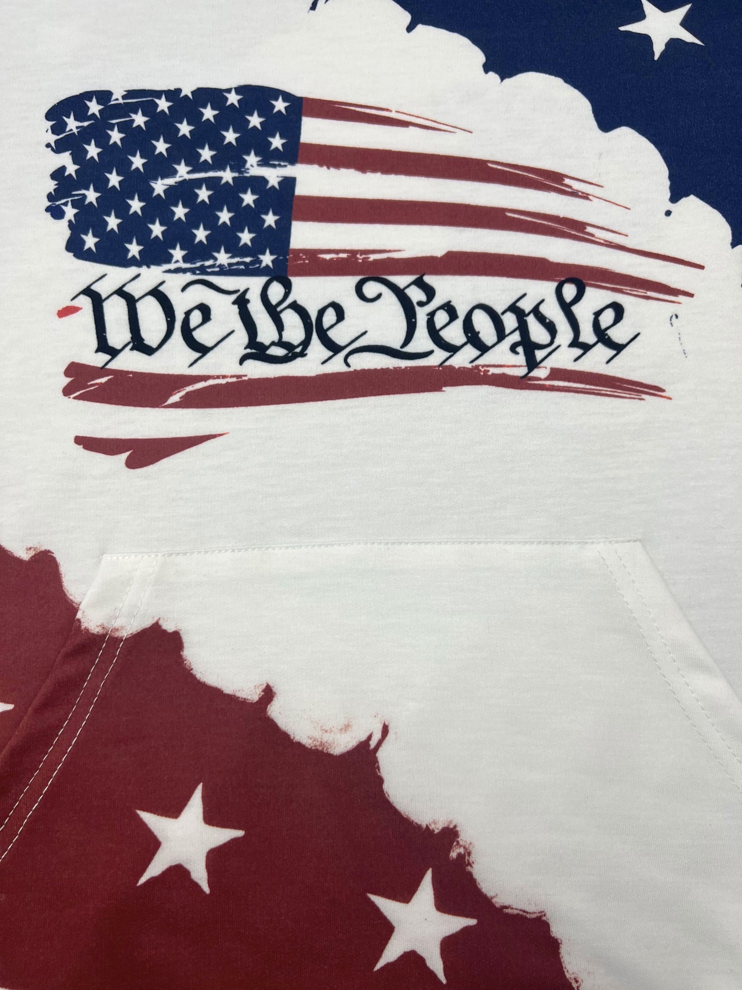 Moletom com capuz com estampa de bandeira americana e cordão, moletom casual de manga comprida com bolso canguru, roupas femininas