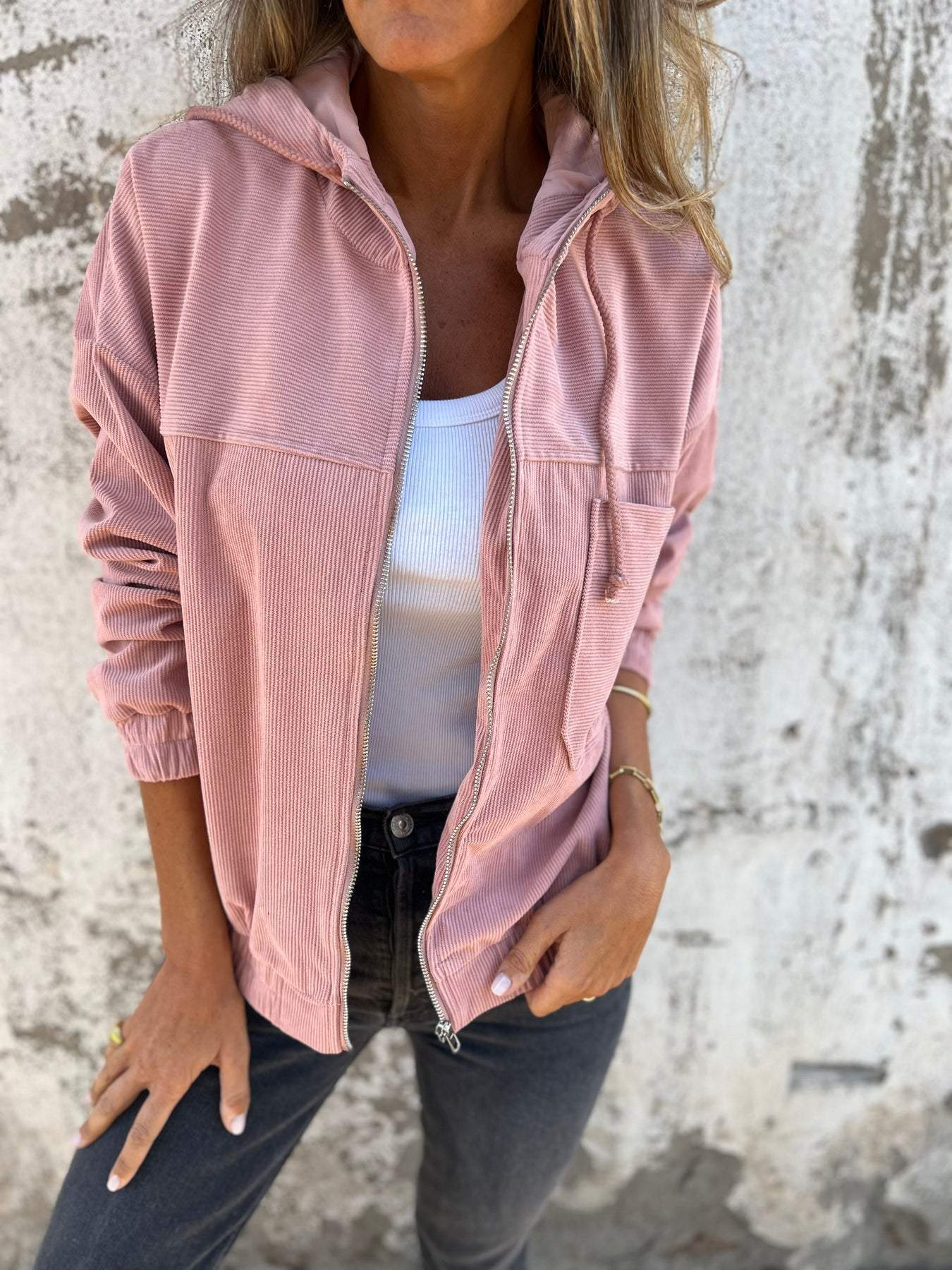 Grace™ - Jaqueta de veludo cotelê casual confortável com capuz e zíper