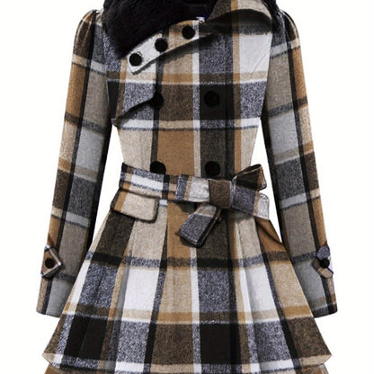 Women's Winter Pea Coat, Double-Breasted Faux Fur Jacket