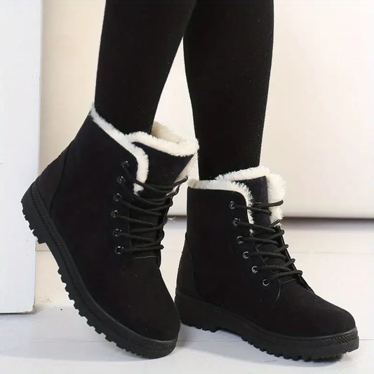Damen-Stiefeletten mit Kunstfellfutter und Schnürung – warm, runde Zehenpartie