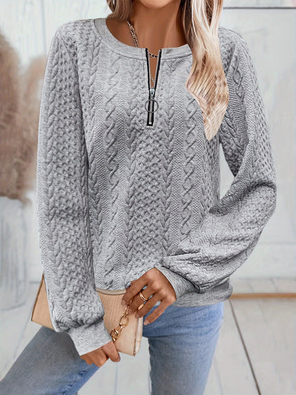 Textured Zipper Sweatshirt, Casual Long Sleeve for Fall & Winter.