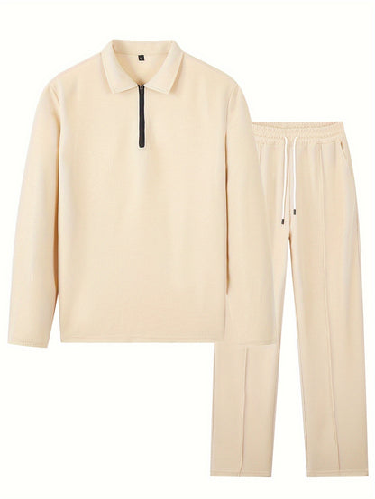 Men's 2-Piece Knitted Set, Pullover Sweatshirt & Drawstring Pants