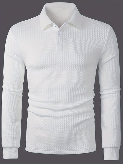 Men's Solid Long Sleeve Button-Up Shirt, Polyester-Spandex Blend