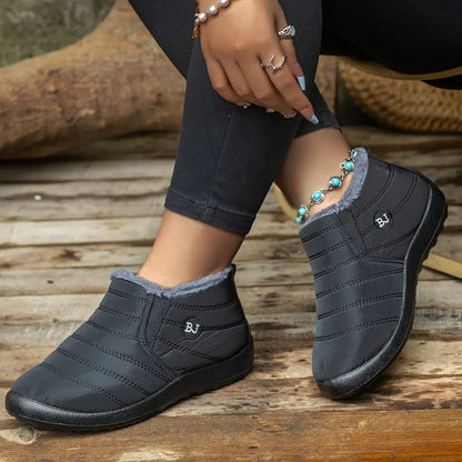 Wasserdichte Damen-Stiefeletten – Niedriger Plateauabsatz, Schlupfstiefel, Plüschfutter