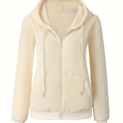Women's Fleece Hooded Zipper Coat, Casual Teddy Jacket for Fall/Winter