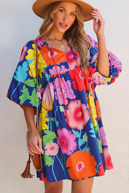 Vestido Babydoll Estampa Floral Decote Redondo