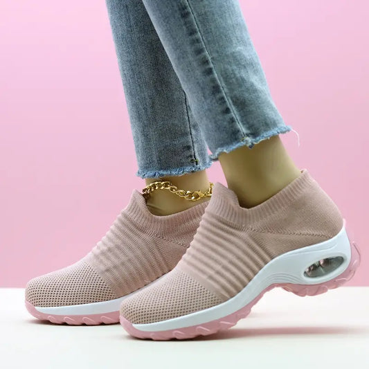Strick-Sneaker für Damen – atmungsaktiv, zum Hineinschlüpfen, mit Luftpolster, bequem zum Laufen und Gehen