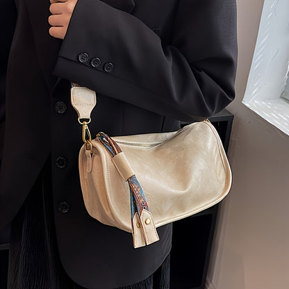 Bolsa tiracolo com zíper e estampa gráfica - estilosa, alça larga, grande capacidade