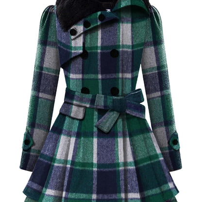 Women's Winter Pea Coat, Double-Breasted Faux Fur Jacket