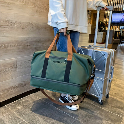 Large Capacity Travel Bag, Casual Outdoor Hiking Tote Bag, Nylon, Mixed Color, Random Printing, No Edge Paint, with Separation of Wet and Dry, for Women, Fitness, Yoga, Weekend Overnight