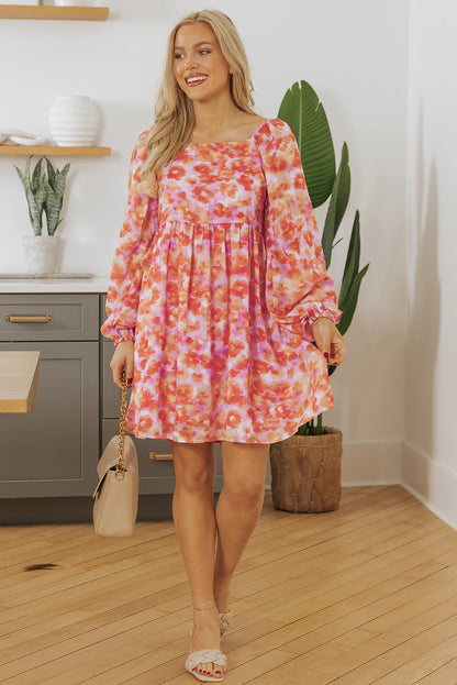 Floral Print Square Neck Mini Dress