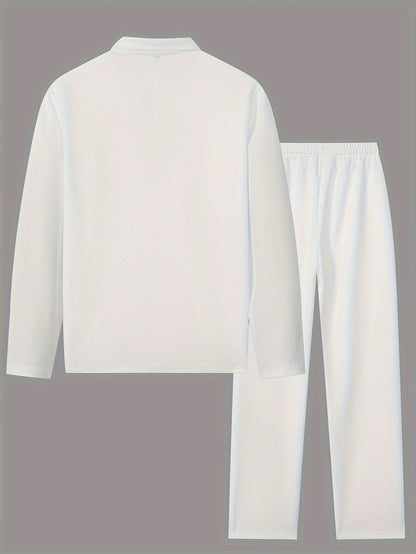 Men's 2-Piece Knitted Set, Pullover Sweatshirt & Drawstring Pants