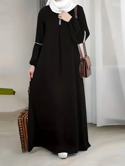Elegant Green Sequin Abaya – Modest Long Sleeve Kaftan Dress