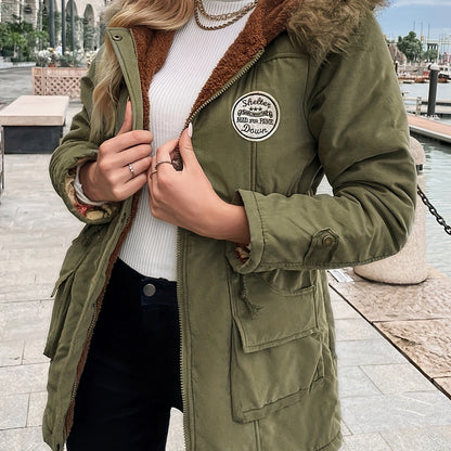 Women's Long Parka Jacket, Warm with Pockets
