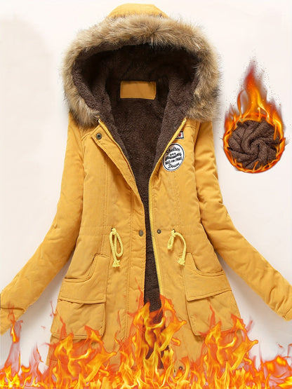 Winter Hooded Fleece Jacket, Zip-Up with Fur Collar