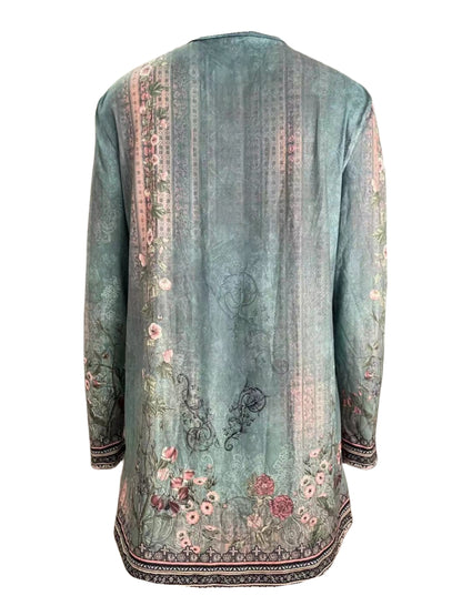 [Chic Floral Print Cardigan] Lightweight Polyester Blend Chic Floral Print Cardigan - Casual Long Sleeve Open Front Jacket, Machine Washable, Perfect for Spring & Fall